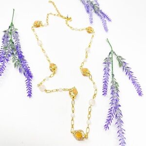 Talbots Ornate Gold Peach Stone & Moonstone Beaded Gold Tone Necklace